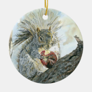 Eichhörnchen mit Apfeldoppeltverzierung Keramik Ornament