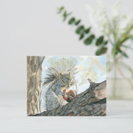 Eichhörnchen mit Apfelpostkarte Postkarte (Stehend Vorderseite)