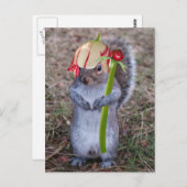 Eichhörnchen mit Blume Pedalhut Postkarte (Vorne/Hinten)