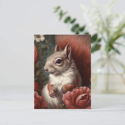 Eichhörnchen mit Blume Postkarte (Stehend Vorderseite)