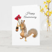 Eichhörnchen mit Champagner und Rose Jubiläumskart Karte (Gelbe Blume)
