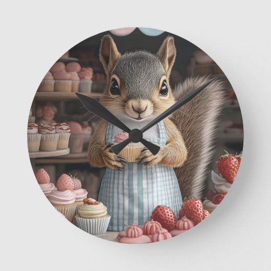 Eichhörnchen mit Cupcake Runde Wanduhr (Vorderseite)