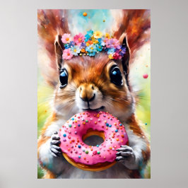 Eichhörnchen mit Donut Poster