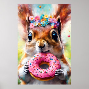 Eichhörnchen mit Donut Poster