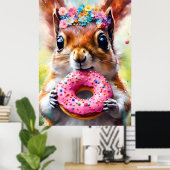 Eichhörnchen mit Donut Poster (Heimbüro)