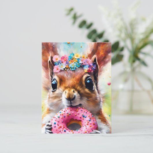 Eichhörnchen mit Donut Postkarte (Stehend Vorderseite)