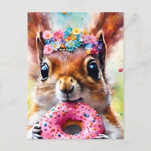 Eichhörnchen mit Donut Postkarte (Vorderseite)