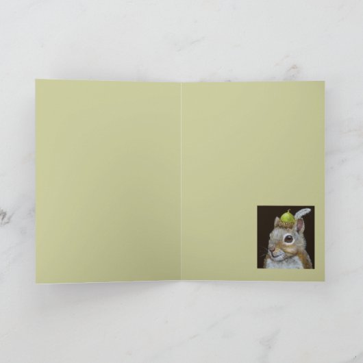 Eichhörnchen mit Eichel und Federhut auf Karte (Innenseite)