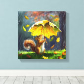 Eichhörnchen mit einem Blattschirm Leinwanddruck (Insitu (Holzboden))