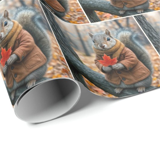 Eichhörnchen mit einem roten Ahornleaf Geschenkpapier (Rolleneckpunkt)