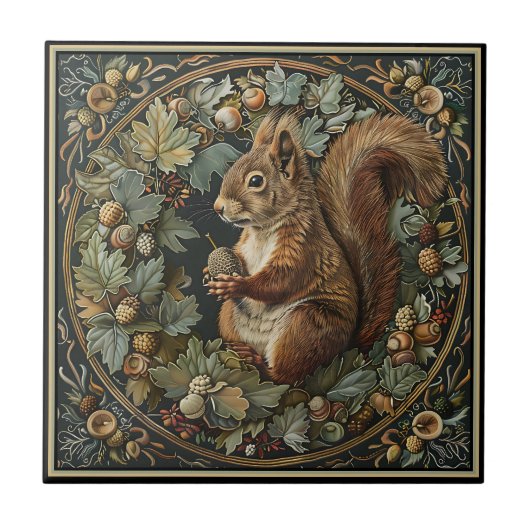 Eichhörnchen mit einer Eichel Fliese (Vorderseite)