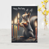 Eichhörnchen mit einer Geburtstagskandle Karte (Gelbe Blume)
