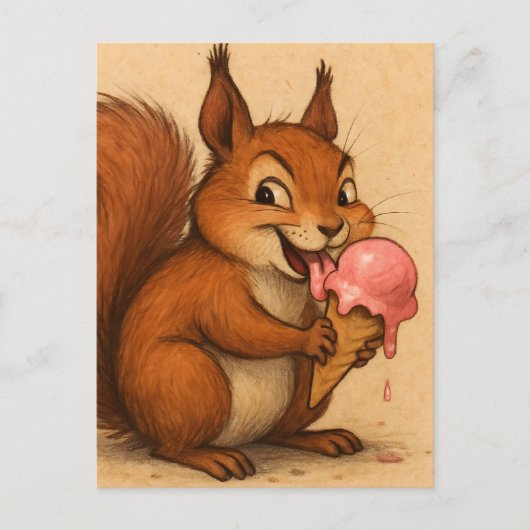 Eichhörnchen mit Eiscreme Postkarte (Vorderseite)