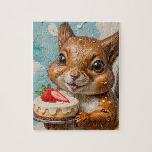 Eichhörnchen mit Erdbeerkuchen Puzzle