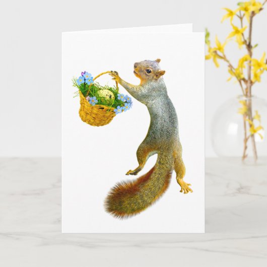 Eichhörnchen mit Federkörbe Karte (Gelbe Blume)