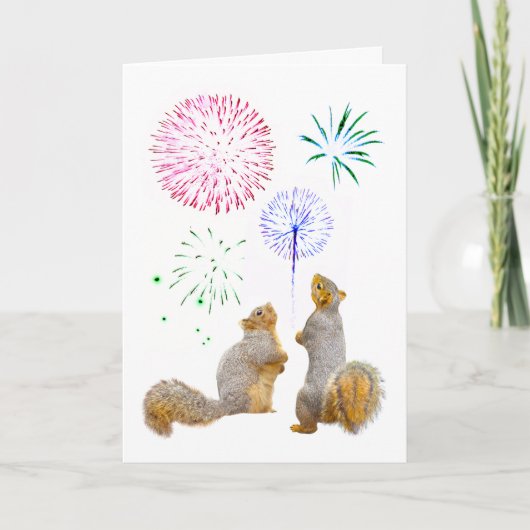 Eichhörnchen mit Fireworks Card Karte (Vorderseite)
