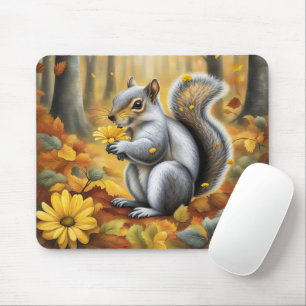 Eichhörnchen mit gelber Gänseblümchen Mousepad