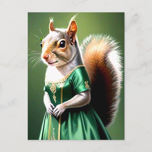 Eichhörnchen mit grünem Kleid Postkarte (Vorderseite)