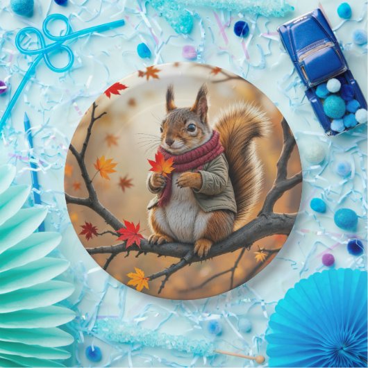 Eichhörnchen mit Herbstleder Pappteller (Party)