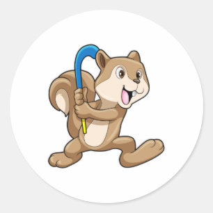 Eichhörnchen mit Hockey und Hockeystick Runder Aufkleber