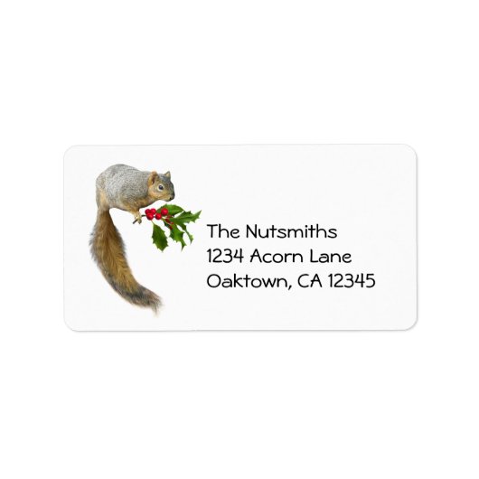 Eichhörnchen mit Holly Address Labels Adressaufkleber (Vorne)