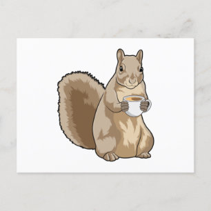 Eichhörnchen mit Kaffeetasse Postkarte