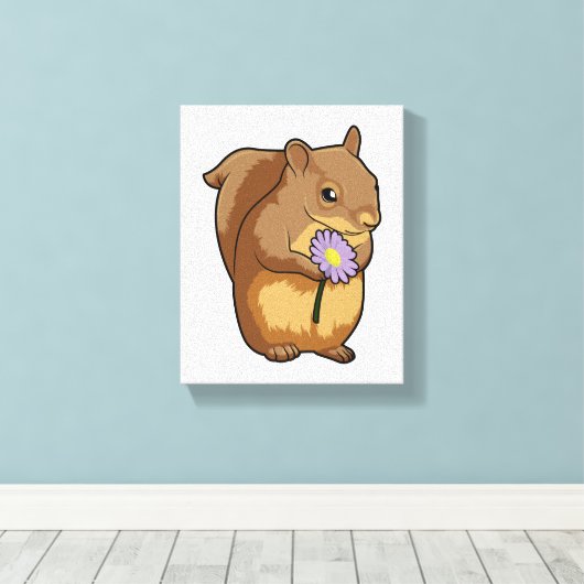 Eichhörnchen mit lila Blume Leinwanddruck (Insitu (Holzboden))