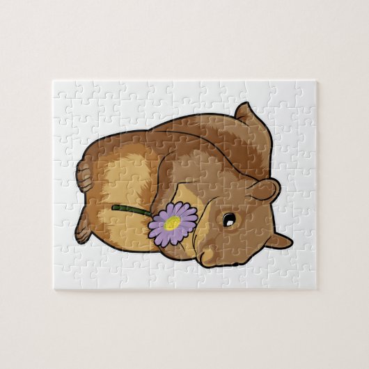 Eichhörnchen mit lila Blume Puzzle (Horizontal)