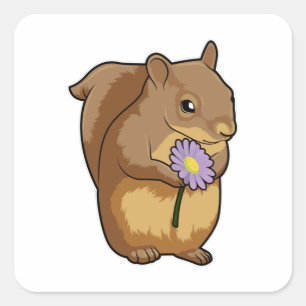 Eichhörnchen mit lila Blume Quadratischer Aufkleber