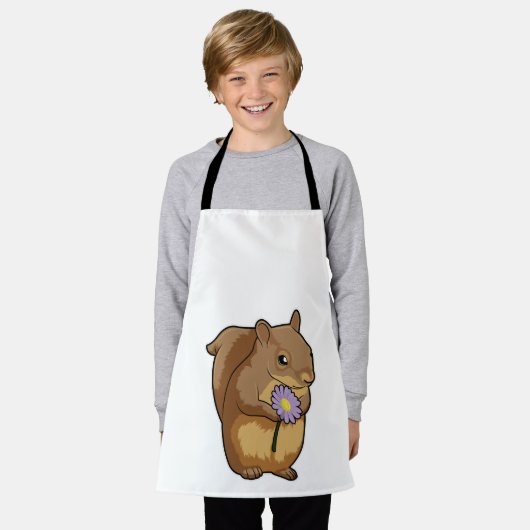 Eichhörnchen mit lila Blume Schürze (Getragen)