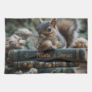 Eichhörnchen mit Nuss auf antiken Büchern, Naturge Geschirrtuch