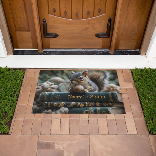 Eichhörnchen mit Nut on Antique Books, Nature's St Fußmatte (Außenbereich)