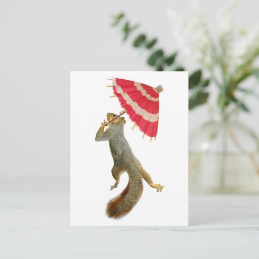 Eichhörnchen mit Parasol Postkarte (Stehend Vorderseite)