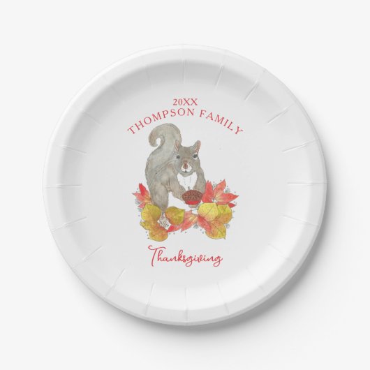 Eichhörnchen mit Pecan Pie Erntedank Dessert Pappteller (Vorderseite)