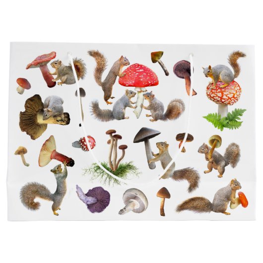 Eichhörnchen mit Pilzbeutel Große Geschenktüte (Rückseite)