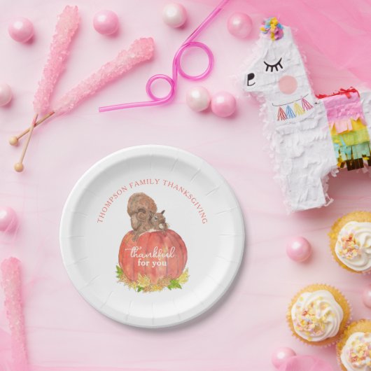 Eichhörnchen mit Pumpkin Erntedank Dessert Pappteller (Party)