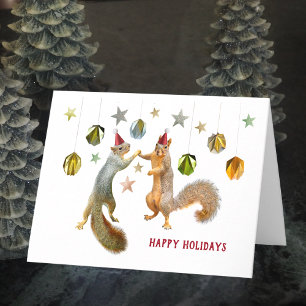 Eichhörnchen mit Red Caps Happy Holidays Card Karte