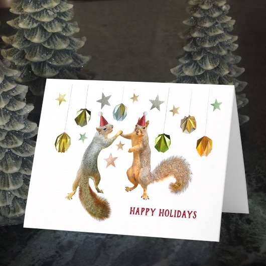Eichhörnchen mit Red Caps Happy Holidays Card Karte