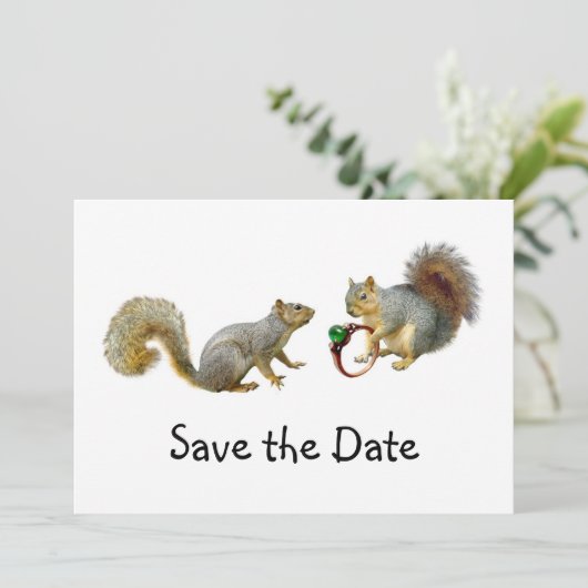 Eichhörnchen mit Ring Save the Date (Stehend Vorderseite)