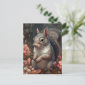 Eichhörnchen mit rosa Blume Postkarte (Stehend Vorderseite)