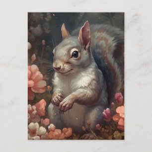 Eichhörnchen mit rosa Blumen Postkarte