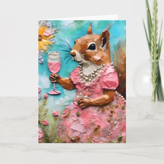 Eichhörnchen mit rosa Kleid und Drink Karte (Vorderseite)