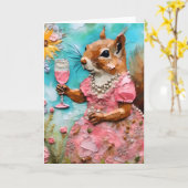 Eichhörnchen mit rosa Kleid und Drink Karte (Gelbe Blume)