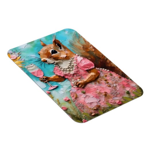 Eichhörnchen mit rosa Kleid und Drink Magnet (Rechte Seite)