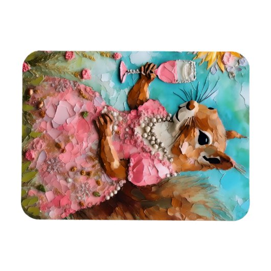 Eichhörnchen mit rosa Kleid und Drink Magnet (Horizontal)
