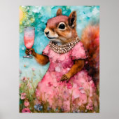 Eichhörnchen mit rosa Kleid und Drink Poster (Vorne)