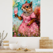 Eichhörnchen mit rosa Kleid und Drink Poster (Küche)