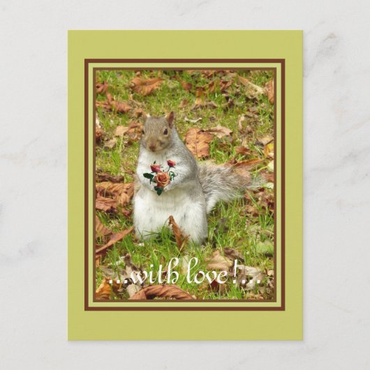 Eichhörnchen mit Rose Postkarte (Vorderseite)