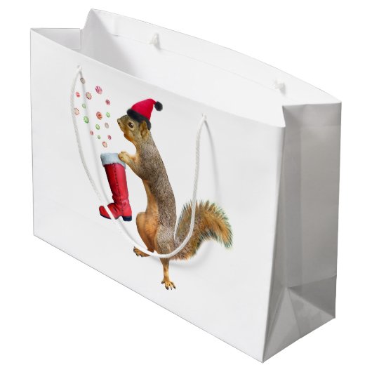 Eichhörnchen mit Sankt Nikolaus Große Geschenktüte (Rückseite Schrägansicht)