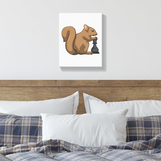 Eichhörnchen mit Schachstück Bishop Leinwanddruck (Insitu (Schlafzimmer))